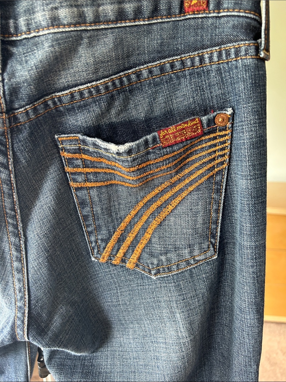 7 For All Mankind Bootcut Jeans in Medium Blue Fade - Picture 6 of 16